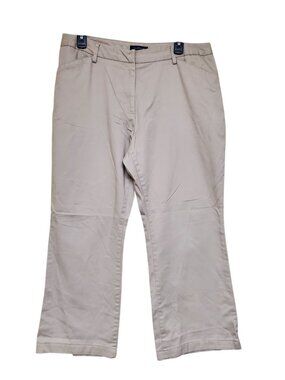 Lands' End Woman's Beige Tan Flat Front Bootcut Leg Khaki‎ Pants Plus Size 14